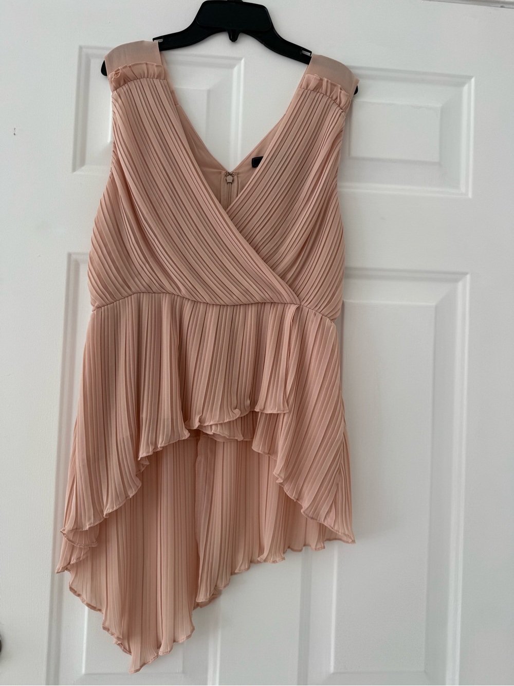 BCBGMaxAzria Blush Pleated High-Low V-Neck Dress